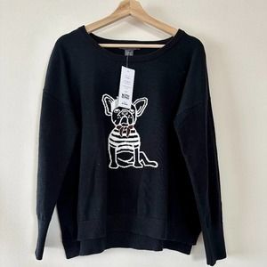 NWT French Connection sweater L Crew Neck Cotton Black